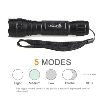 UltraFire WF-501B taktická baterka T6/L2/V6 LED baterka Ohňa 18650 batérie 1/5 režim svietidlo LED lampe horák