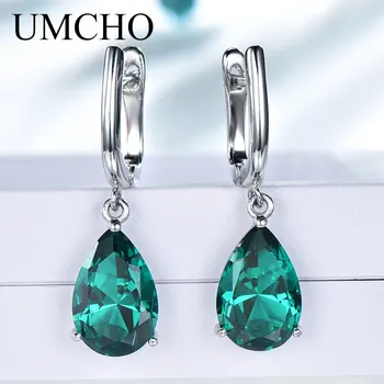 UMCHO Vytvorili Zelený Smaragd Drahokam Klip Náušnice pre Ženy Pevné 925 Sterling Silver Výročie Svadby Strany Darčeky, Šperky