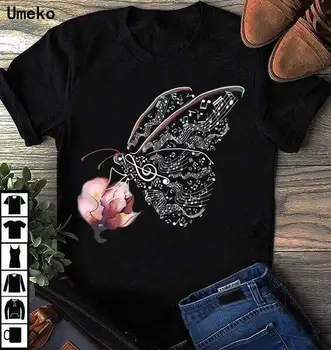 Umeko Motýľ a Kvetina Tlače O-Krku Žien-Krátke rukávy Multicolor Príležitostné Letné Nové dámske tričko Hot Predaj Plus Veľkosť