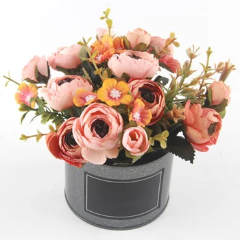Umelé Ruže Kvet Črepníkové Rastliny Mini Bonsai Nastaviť Reálny Dotyk Falošné Kvetinové Kytice, Svadobné Dekorácie, Domáce Stranu Dodávky