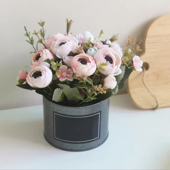 Umelé Ruže Kvet Črepníkové Rastliny Mini Bonsai Nastaviť Reálny Dotyk Falošné Kvetinové Kytice, Svadobné Dekorácie, Domáce Stranu Dodávky