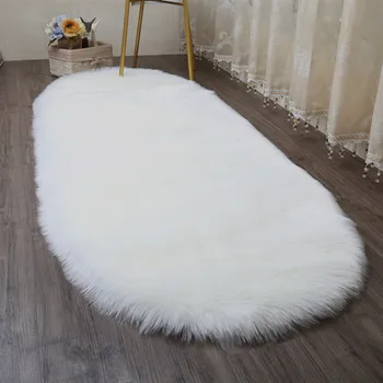 Umelé vlny plyšové oválny koberec, kvalitné umelé kožušiny koberec umývateľný spálne posteľ načechraný koberec vlna komfortná obývacia izba koberec