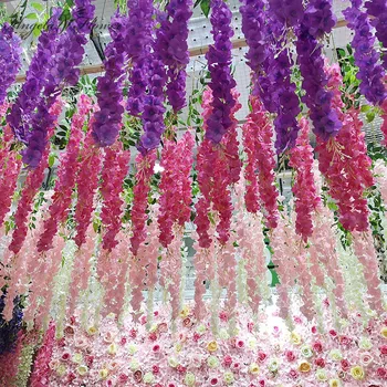Umelé wisteria kvet viniča strop DIY svadobné arch ratan bean kvet string banda strana domov Vianoce kvet stenu decor