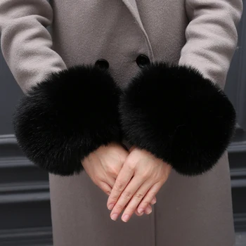 Umelú Kožušinu Jeseň zimné dámske módne faux fox kožušiny termálne rukavice strane krúžok wristiest boot pokrýva srsť rukáv putá