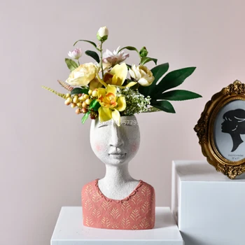 Umenie Portrét Socha Kvetináče Nordic Tvorivé Sušené Kvety Usporiadanie Váza Domov, Záhrady, Kvetinové Dekorácie Kvetináč Bonsai Hrniec