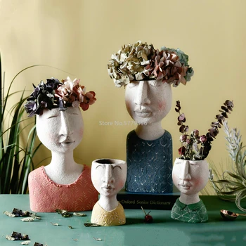 Umenie Portrét Socha Kvetináče Nordic Tvorivé Sušené Kvety Usporiadanie Váza Domov, Záhrady, Kvetinové Dekorácie Kvetináč Bonsai Hrniec