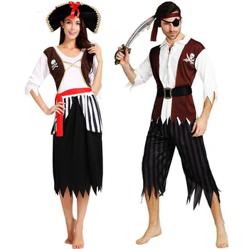 Umorden Dieťa Deti Halloween Piráti Kostýmy Buccaneer Kostým Muži Ženy Corsair Cosplay pre Chlapcov, Dievčatá Rodina