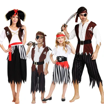 Umorden Dieťa Deti Halloween Piráti Kostýmy Buccaneer Kostým Muži Ženy Corsair Cosplay pre Chlapcov, Dievčatá Rodina