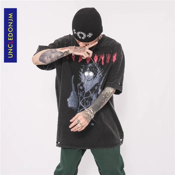 UNCLEDONJM 2021 Poškodený nadrozmerné t shirt Hip Hop Streetwear Tričko Harajuku Letné Krátke Sleeve T-Shirt anime t shirt LSD02