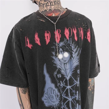 UNCLEDONJM 2021 Poškodený nadrozmerné t shirt Hip Hop Streetwear Tričko Harajuku Letné Krátke Sleeve T-Shirt anime t shirt LSD02