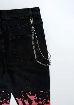 UNCLEDONJM Plameň džínsy pánskej módy reťazca dekorácie širokú nohu, nohavice Ulici trend voľné denim džínsy AD-N6006