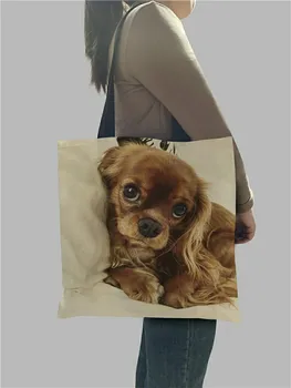 Unikátny Módny Charles Spaniel Pes Vytlačiť Tote Bag Kabelky Pre Ženy Lady Odolné Ramenné Nákupné Tašky Veľkou Kapacitou