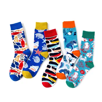 Unisex Bavlna Dlhé Ponožky Pánske Novosti Ponožky Animal Print Ponožky Tichom Séria Shark Farebné Osobnosti Posádky Ponožky 5 Párov/set