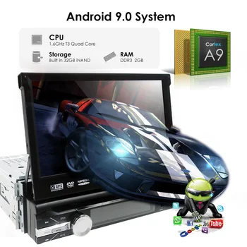 Univerzálny 1 din Android 9 Quad Core Auto DVD prehrávač, GPS, Wifi, BT, Rádio BT USB 32 GB SD 16GB ROM 4G SIM LTE Siete SWC RDS, CD OBD2