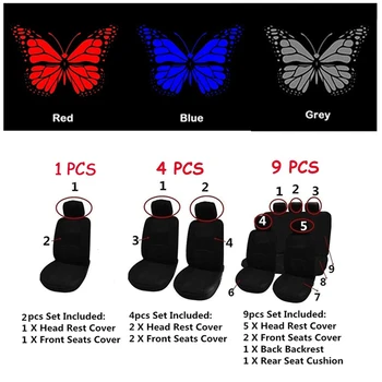 Univerzálny Predný/zadný Auto prestieranie 3D Butterfly Vytlačí Vzor Automobilov Seat ochranný Kryt Vozidla Seat Zahŕňa kompletnú Sadu