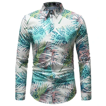 UNIVOS KUNI 2019 Mužov Tričko Tlač Bežné Dizajn Slim Fit Šaty, Oblek Havaj Značku Wild Dlhým Rukávom Veľká Veľkosť 5XL Q6057