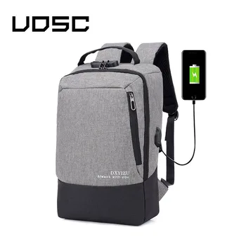 UOSC Šedá Notebook Batoh USB Nabíjanie Backbag Cestovné Daypacks Muž Školy Miesto Batoh Krádež Mochila Bookbag