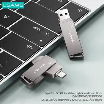 USAMS OTG 3 V 1 Typ-C+USB 3.0 vysokorýchlostné Flash Disky kl ' úč USB Kľúč 16 G 32GB 64GB 128GB 256G USB Ovládač Pre Telefón/Kartu