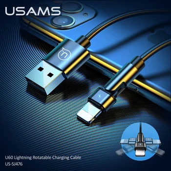 USAMS Otočná Zliatiny USB Kábel Na iPhone 12 Pro Max USB Nabíjací Kábel Pre IOS 14 13 12 11 Lightning Kábel Rýchle Nabíjanie Kábel