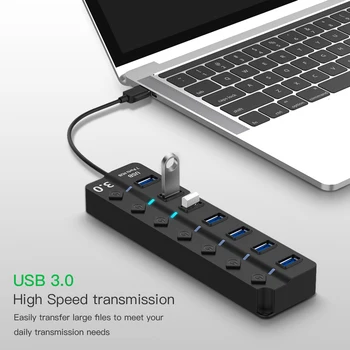 USB 3.0 HUB, Multi USB Rozbočovač 4/7 Port Expander Viacerých USB 3 Obyvateľov S sieťový Adaptér Pre Notebook PC USB3.0 Hub S Vypínačom