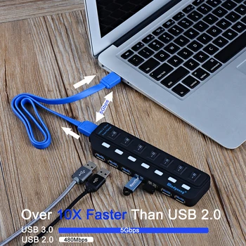 USB 3.0 HUB Typ-C HUB Multi USB Rozbočovač 4/7 Port Expander Viacerých USBC 3 Obyv Používať Napájací Adaptér, USB 3.0 Hub, s Prepínačom Na PC
