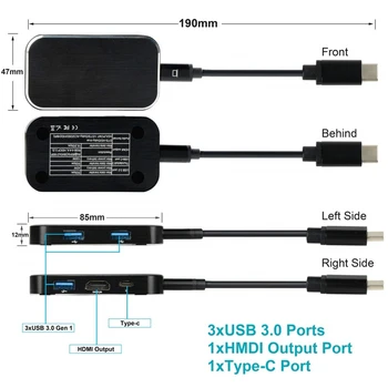 USB 3.1 Typu C, HDMI ROZBOČOVAČ Adaptér 4Kx2K@60Hz USB 3.0 Thunderbolt 3 Typ-C, USB C HUB Adaptér pre MacBook Pro Samsung Galaxy S9