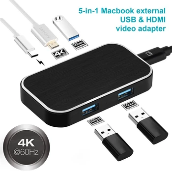USB 3.1 Typu C, HDMI ROZBOČOVAČ Adaptér 4Kx2K@60Hz USB 3.0 Thunderbolt 3 Typ-C, USB C HUB Adaptér pre MacBook Pro Samsung Galaxy S9