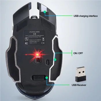 USB Bezdrôtová Myš Ergonomický Nabíjateľná Svetlo Dýchania Vypnúť Bezdrôtový Herný Mechanické Pre Notebook Zvuk z PC Silent Mouse