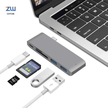USB C Hub Na TF SD Slot Čítačky Hub 3.0 PD Thunderbolt 3 Adaptér pre MacBook Pro/Vzduch 12,3,5,6 palcový Typu C dokovacej stanice notebook