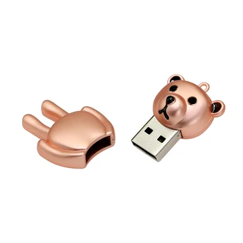 USB Flash Memory Stick Kovové Medveď kl ' úč 4 GB 64 gb 16 GB 8 GB 32 gb, 128 GB Pero jednotky cle usb 2.0 Kreatívny Darček S Krúžok na kľúče
