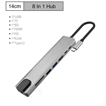 USB HUB, C HUB na Muti USB 3.0 HDMI 4K /SD/TF Card Reader/ PD plnenie Audio /RJ45 Adaptér pre MacBook Pro Typ-C Hub rozbočovač