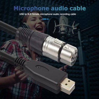 USB Mikrofón, Kábel USB Samec a 3-Pinový XLR Samica Audio kábel Kábel Adaptéra Converter Kábel pre Nástroj Nahrávanie Karaoke Spev