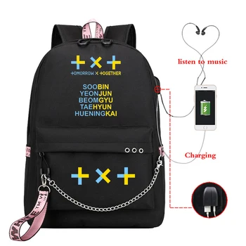 USB Nabíjanie Notebooku Späť Pack Mochila Bookbag Kpop TXT Batoh SOOBIN YEONJUN Ženy Batoh Školské Tašky pre Dospievajúce Dievčatá Plecak