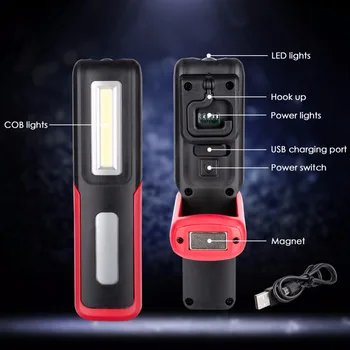 USB Nabíjateľná Baterka XPE+COB LED Magnet Flash Ľahká Práca Lampy Baterky Linterna Postavený v Batéria s Výkonom Funkcia Zobrazenia