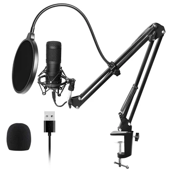 Usb Streaming Podcast Pc Mikrofón Profesionálne Štúdio Cardioid Kondenzátora Mic Auta s Zvukovú Kartu Boom Arm Šok Namontujte Filter,