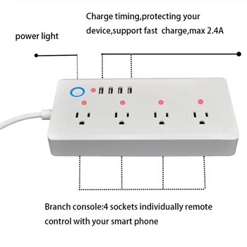 UseeLink Smart Power Strip,WiFi Power Bar Viacerých Zásuvka Predlžovací Kábel so 4 USB a 4 Individuálne Riadená AC Zástrčky do Tuya