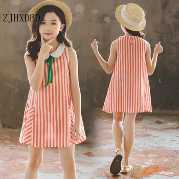 V lete roku 2020 kórejských Detí Dievča Šaty bez Rukávov Rozstrapatené Deti Oblečenie Ružová Žltá Zelená Bežné Šaty Dieťa Roztomilý A-line
