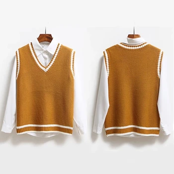 V-neck pletené vest dámy príležitostné voľné pulóver dámy základné jednofarebné bez rukávov sveter vesta 2020