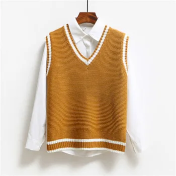 V-neck pletené vest dámy príležitostné voľné pulóver dámy základné jednofarebné bez rukávov sveter vesta 2020