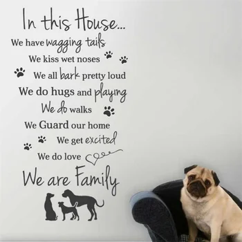 V tomto dome - pes dom pravidlá samolepky na stenu citát domova vinyl home decor Art Decor Cartoon Stena Nálepky na Stenu-Nálepky J291