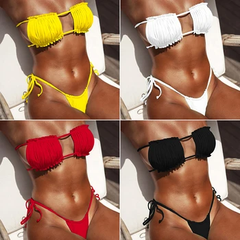 V-X Brazílsky micro bikini 2020 žena kúpajúcich žltá string plavky ženy Bandeau plavky Sexy plavky bez Ramienok plávať