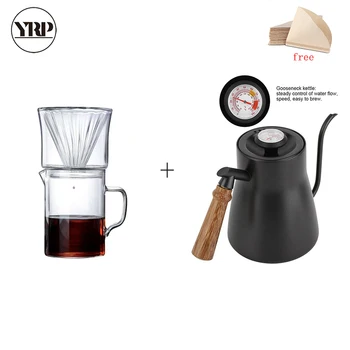 V60 kávy filter sklenený hrniec kávovar nastaviť barista nástroje gejzír kávovar čierna s teplomer drip kanvica zadarmo papier