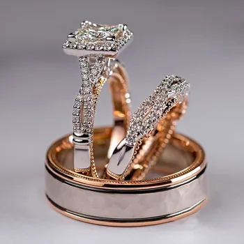 VAGZEB Nádherný 3ks/Set Ženy, Snubné Prstene Mozaiky AAA CZ Dve Tón Romantické Ženy Zásnubné Prstene Módne Šperky Najvyššej Kvality