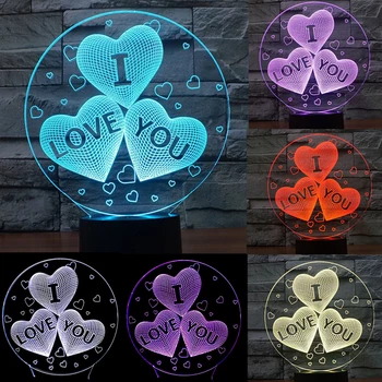 Valentín Priateľku, Darček MILUJEM ťa Farebné 3D Hologram Láska Srdce Hviezdy Lampy, Nočné svetlo USB Akryl Svetlá Strana Prospech