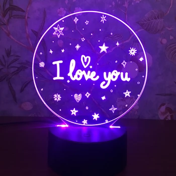 Valentín Priateľku, Darček MILUJEM ťa Farebné 3D Hologram Láska Srdce Hviezdy Lampy, Nočné svetlo USB Akryl Svetlá Strana Prospech
