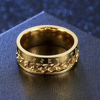 Valily Severanov Viking Symbol Krúžok z Nehrdzavejúcej Ocele Zlatá/Čierna Kubánskej Odkaz Rotujúce Krúžok pre Mužov 9mm Kapela snubné Prstene, Šperky