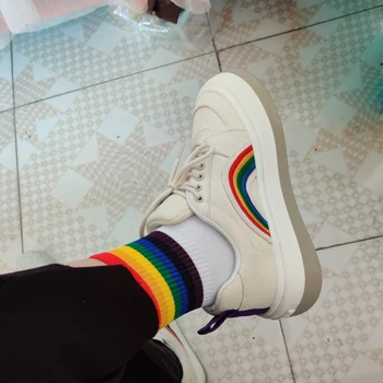 VALLU rainbow topánky bežné platformu plátno lisa rovnaké jeseň zima 2021 tuku chlieb topánky dámskej módy