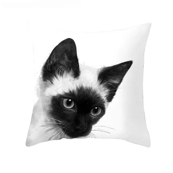 Vankúš 45*45 CM Jednoduché čierne a biele série roztomilé mačka a pes vytlačiť objať obliečka na vankúš Domov gauč vankúš obliečky na vankúš