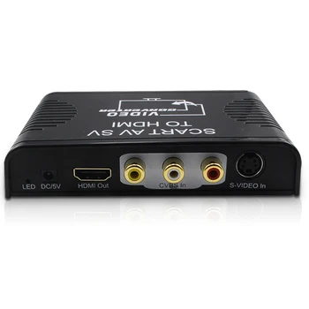 VAORLO AV Scart HDMI prevodník, 3-v-1 S-video+Composite AV RCA+Scart HDMI konvertor pre STB DVD prehrávač s vysokým rozlíšením (HDTV