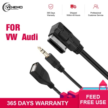 VEHEMO Auto MMI Adaptéra USB Kábel 3,5 mm Hudobný AMI MMI Rozhranie Mini Jack Auto USB Nabíjačky USB, Aux MP3 Káble pre VW Audi